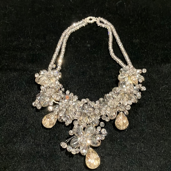 Long Sliver Beaded Statement Necklace G19